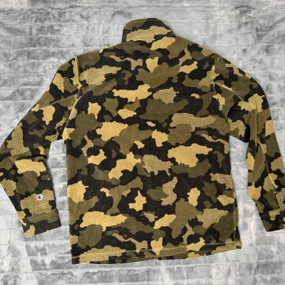 Champion Fleece Shirt Jacket Mens Medium Green Camo Snap Honeycomb V7472P - Picture 9 of 10